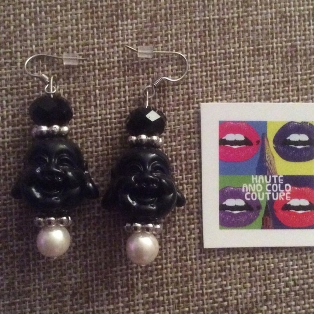 NEW Handmade Black Buddha Resin Faux Pearl Earring